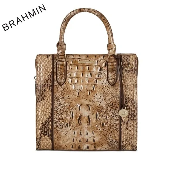 NWT BRAHMIN Caroline Cashew Cooper Croc- Embossed Genuine Leather‎ Satchel - Picture 2 of 16